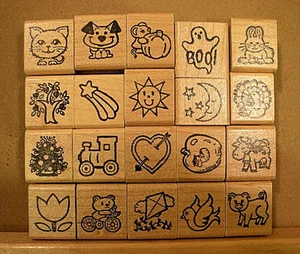 STAMPETTES - Wood Mounted Rubber Stamps - Animals & Objects - Picture 1 of 22