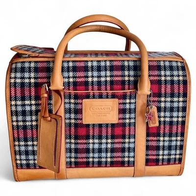 COACH Bolso Transportador para Perros Porta Mascotas Perro Bolso de Transporte Lana Rojo Cuero a Cuadros De Colección Foto 1 de 4