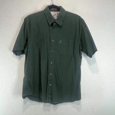 Volcom Shirt Mens Large Green Cotton Logo Tailored Fit Button Up Everyday Wear - Image 1 of 4