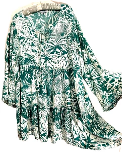 Blue Island Kleid 1X türkis weiß Blumen fließend Viskose Strand Pool Badeanzug Überwurf - Bild 1 von 6