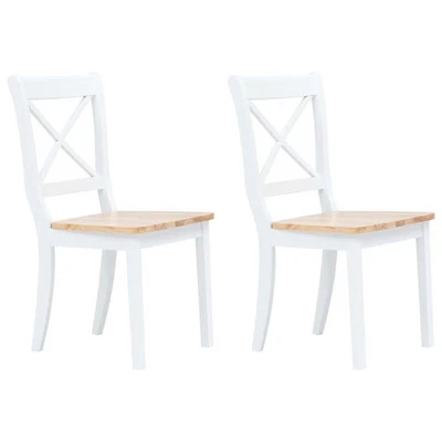 Dining Chair Set of 2 White and natural Solid rubber wood - Image 1 of 4