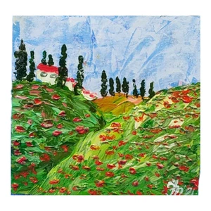 Tuscany Original Painting Wildflowers Poppy Semi Abstract Art Handmade Wall Art - Picture 1 of 22