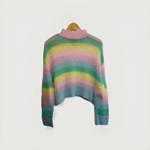 Cardigan Lazy Oaf taglia small maglia arcobaleno misto lana mohair ritagliato oversize  - Foto 1 di 13