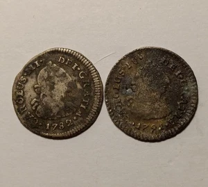 Two (2) 1700's Mexico Silver (0.917) 1 Real Spanish Coins:  1782 & 1792 - Picture 1 of 2