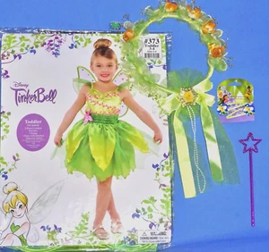 DISNEY TINKERBELL COSTUME-GIRLS 3-4-WINGS-FlOWER TIARA-HAIRCLIPS-RING-WAND-LOT-5 - Picture 1 of 9