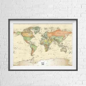 MILLER PROJECTION WORLD MAP WALL CHART POSTER PICTURE PRINT Size A5 to A0 **NEW* - Picture 1 of 14