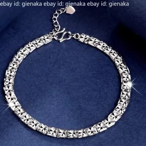 Reines Platin 950 Kette Damen 4 mm glänzend quadratisch Diamantschliff Armband 6,3 + 1 Zoll - Bild 1 von 9