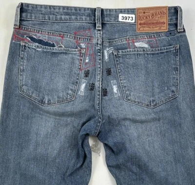 Lucky Brand Women Skinny Ava Ankle Distressed Raw Hem Sz 4 27 Repairs Light Blue - Image 1 of 4