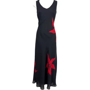 Jessica Howard Womens Black Red Floral Maxi Sleeveless V-Neck Dress Lined sz 12 - Picture 1 of 15