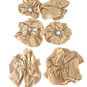 Handmade Gold Fabric Flowers x 6 Dupion Silk Elastic Hair Ties Napkin Rings - Picture 1 of 6