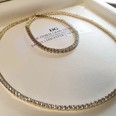 Yellow gold finish created diamond Tennis necklace and bracelet 3mm Gift Idea - Image 1 of 2