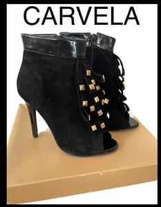 Black Suede Peep Toe Ankle Boots, Size 5 (38) Worn Once Excellent Carvela - Picture 1 of 11