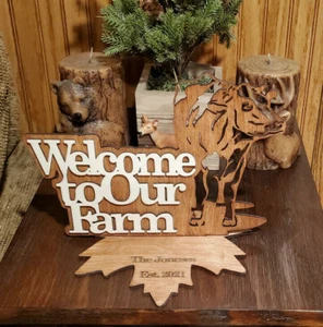 Personalized Cow Welcome to our Farm sign. Personalized home decor Plaque - Picture 1 of 4