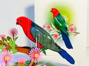 Origami Pop Cards Single Australian King Parrot Bird Merry Christmas Pop Blank - Picture 1 of 14
