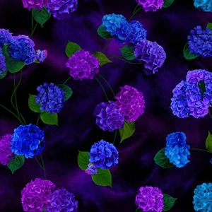 Midnight Blooms Black Tossed HydrangeaTimeless Treasures BTY 44" Wide - Picture 1 of 6