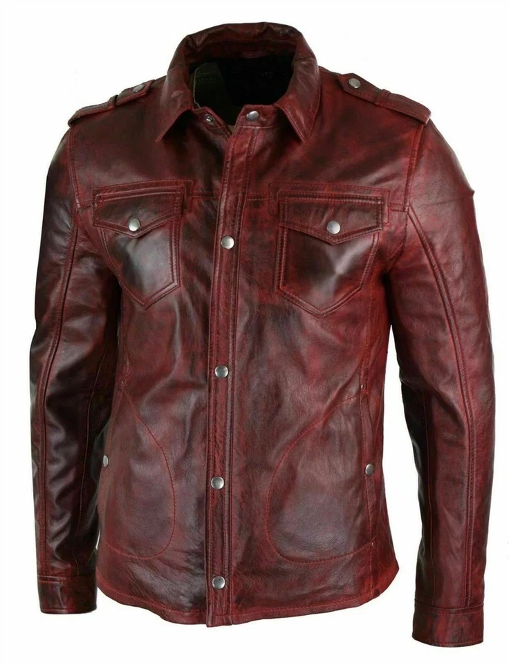 Men's Real Leather Distressed Pant and shirt,2 piece Premium Outfit ,Party Wear - Image 1 of 4