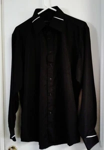 Camicia Carolina Bay nera con bottoni camicia elegante uomo taglia 15 15,5 - Foto 1 di 8