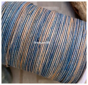 0.5mm Premium Genuine Leather 5 yards Antique Pacific Blue Round Thin Leather 2 - Picture 1 of 1