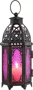 Vintage Hanging Moroccan Lantern Metal Lanterns Decorative Indoor Outdoor Purple - Picture 1 of 11