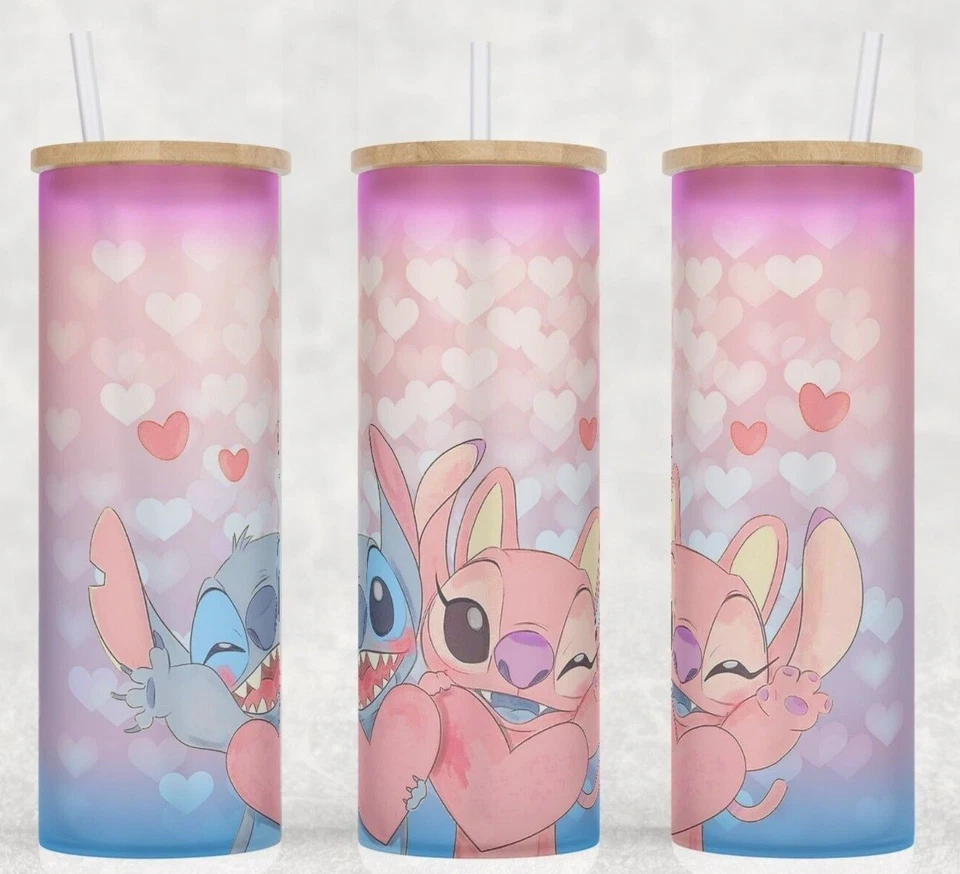 Taza vaso vaso con puntada de vidrio esmerilado y besos de ángel degradado rosa y azul Foto 1 de 1