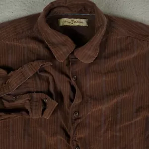 Tommy Bahama Shirt Mens Medium Brown Striped Silk Button Up Long Sleeve * - Picture 1 of 8