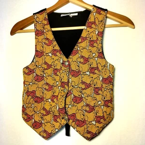 Winnie The Pooh Tapestry Vest Youth Kids 7/8 Woven Black Pooh Bear Vintage READ - Picture 1 of 12