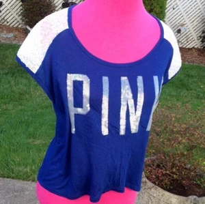 Selten limitiert neu mit Etikett Victoria's Secret PINK schillerndes Pailletten Glitzer 86 bauchfreies Oberteil - XS - Bild 1 von 4