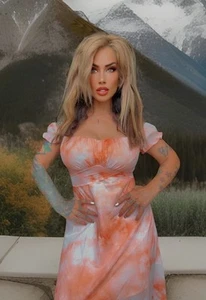 DYED PETALS Vintage Hand Botanically Tie-Dyed Sash Dress Maxi Apricot White Sz M - Picture 1 of 17