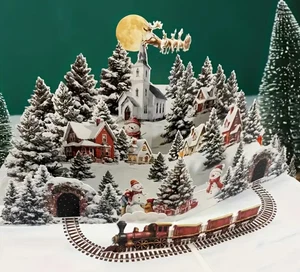 3D POPUP KARTE - Weihnachtsmann, Rentier, verschneite Dorf & Mondhimmel Grußkarte - Fes - Bild 1 von 4