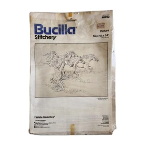 Vintage BUCILLA Stitchery White Beauties Horses Pictures Needlecraft Kit #48902 - Picture 1 of 4