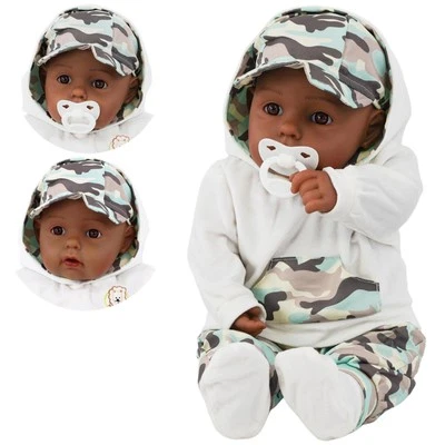 Baby Doll Boy 20” Ethnic Black, Soft Body, Sounds & Dummy - Camo BiBi Doll Toy - Image 1 of 4