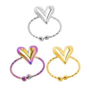 Stainless Steel Heart Rings Adjustable Opening Rings Suitable for Any Occasion - Picture 1 of 10