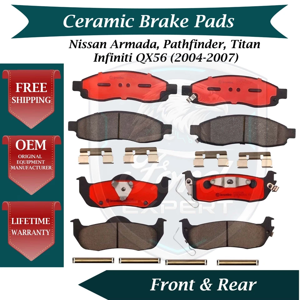 Kit de pastillas de freno delanteras y traseras Brembo OEM de cerámica para Infiniti Nissan 2004-2007 Foto 1 de 4