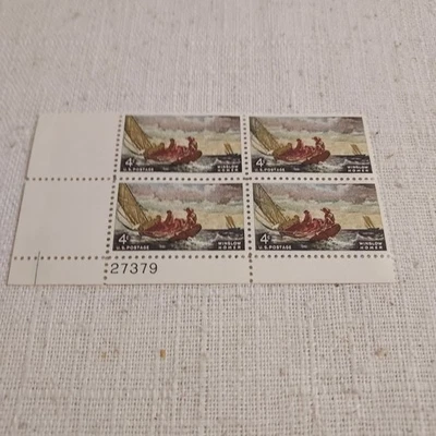 Stamps-Plate Block of 4-4 cent issued 1961-Honoring Winslow Homer - Image 1 of 4