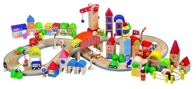 Wooden Toys - Construction City Blocks Set With Road By Santoys - Image 1 of 4