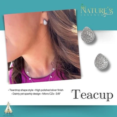 PENDIENTES Park Lane TEACUP en plata 10 mm pavé circonita cúbica lágrima Foto 1 de 4