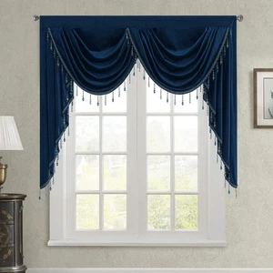 Navy Blue Velvet Curtain Valances for Home Decoration, Luxury Waterfall Swag ... - Picture 1 of 7