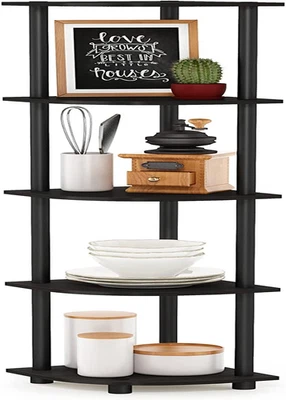Furinno TURN-N-TUBE Corner Shelf, 5-Tier Corner Bookshelf, Open Storage Shelves, - Image 1 of 4