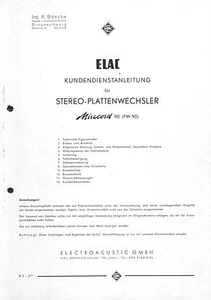 Elac Service Manual für Miracord 90 - PW 90 Copy - Picture 1 of 1
