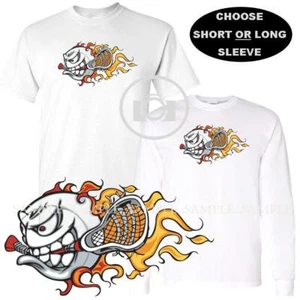 Lacrosse Flaming Stick And Ball Sport Cartoon Graphic Custom T Shirt S-3X - Picture 1 of 4