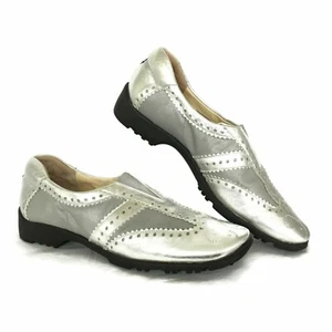 Sesto Womens Spikeless Golf Shoes Loafers 11 M Italian Silver Leather - Picture 1 of 12