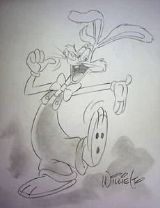 Arte de animación a lápiz dibujado a mano firmado por Willie Ito Who Framed Roger Rabbit 8x11 - Imagen 1 de 3