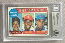BOB GIBSON JUAN MARICHAL FERGIE JENKINS SIGNED 1969 TOPPS #10 BECKETT AUTO
