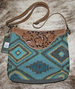 Bolso Myra #4387 ""Diamante"" cuero hecho a mano, alfombra, lona 13""x3,5""x11 - Imagen 1 de 4