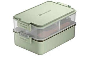 Linoroso Dual Stackable Bento Box Adult Lunch Box Utensils, Dressing, Pale Mint - Picture 1 of 2