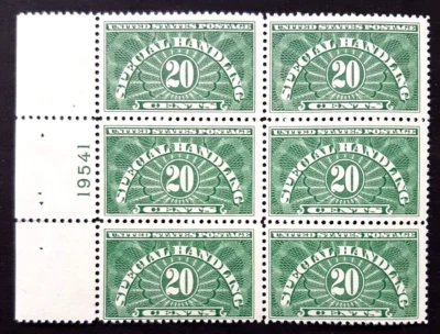 US QE3 SPECIAL HANDLING Stamp PLATE BLOCK of 6 MNH OG ~ Cat. Value $60 - Image 1 of 3