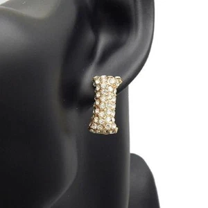 GOLD PUFFY I EARRINGS WITH CLEAR STONES ( 3013 ) - Imagen 1 de 1