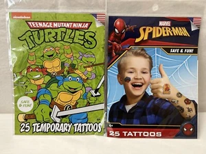Neu Savvi 50 temporäre Tattoos Schildkröte Ninjas Spider Man tolle Party Gefälligkeiten - Bild 1 von 2