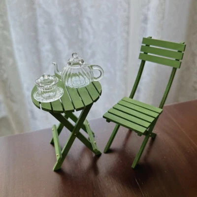 3PC 1/6 Scale Dollhouse Miniature Furniture Outdoor Chair Table Set Unfinished - Image 1 of 4