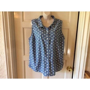 Tommy Hilfiger Blue Denim With White Polkadots Shirt Size Extra Large - Picture 1 of 3